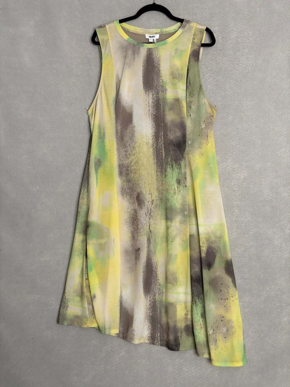 DKNY Watercolor Midi Dress Sleeveless Asymmetrical Hem Women's XL NEW